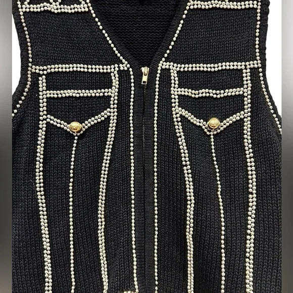 Vintage Lisa Ashley Beaded Vest black & gold Large Cottagecore Grandmacore Women - Picture 4 of 8
